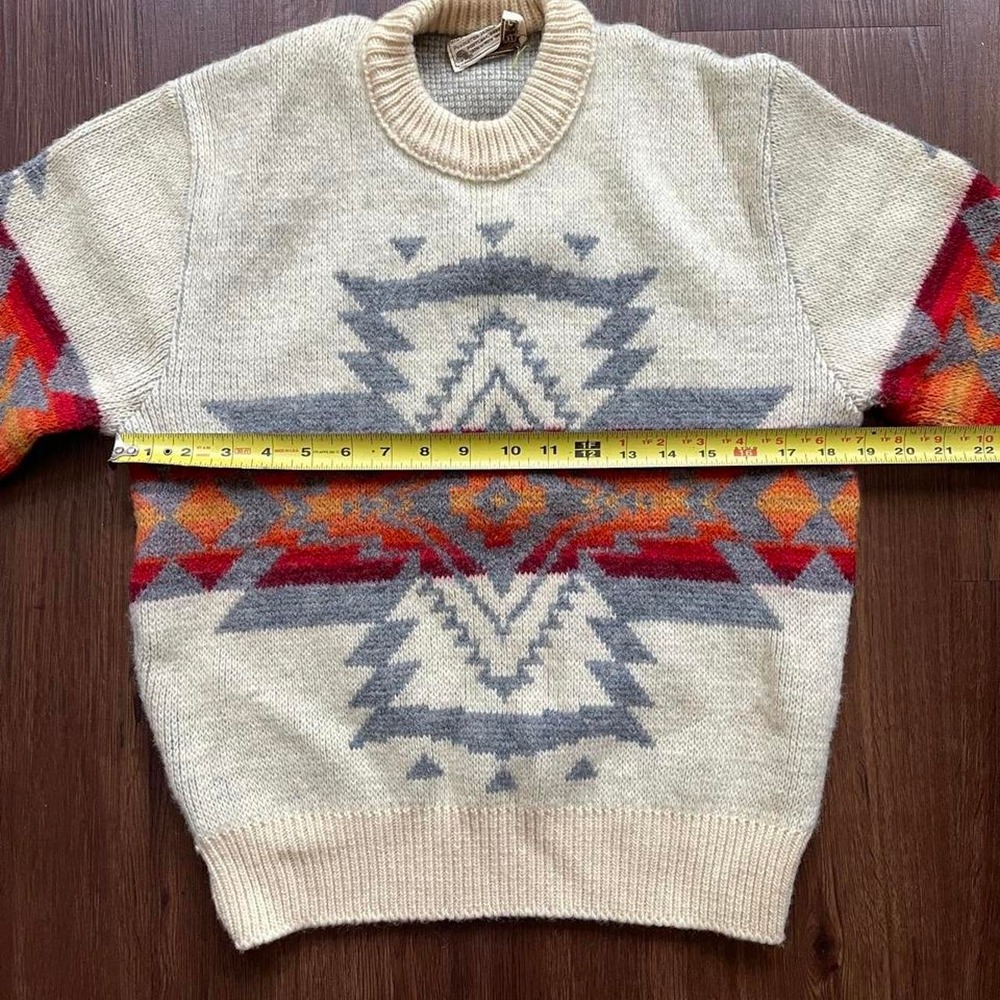 Vintage Pendleton Aztec Pattern Wool Knit Heavyweight Sweater Mens Large Cream - Picture 4 of 8